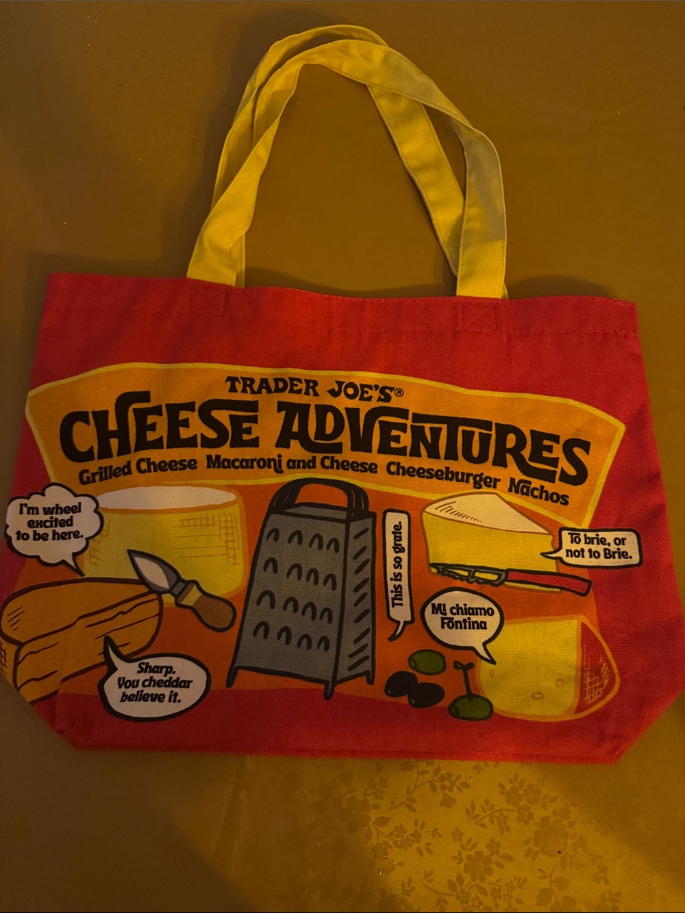 Trader Joe's Cheese Adventures Reusable Tote Bag - Red & Yellow